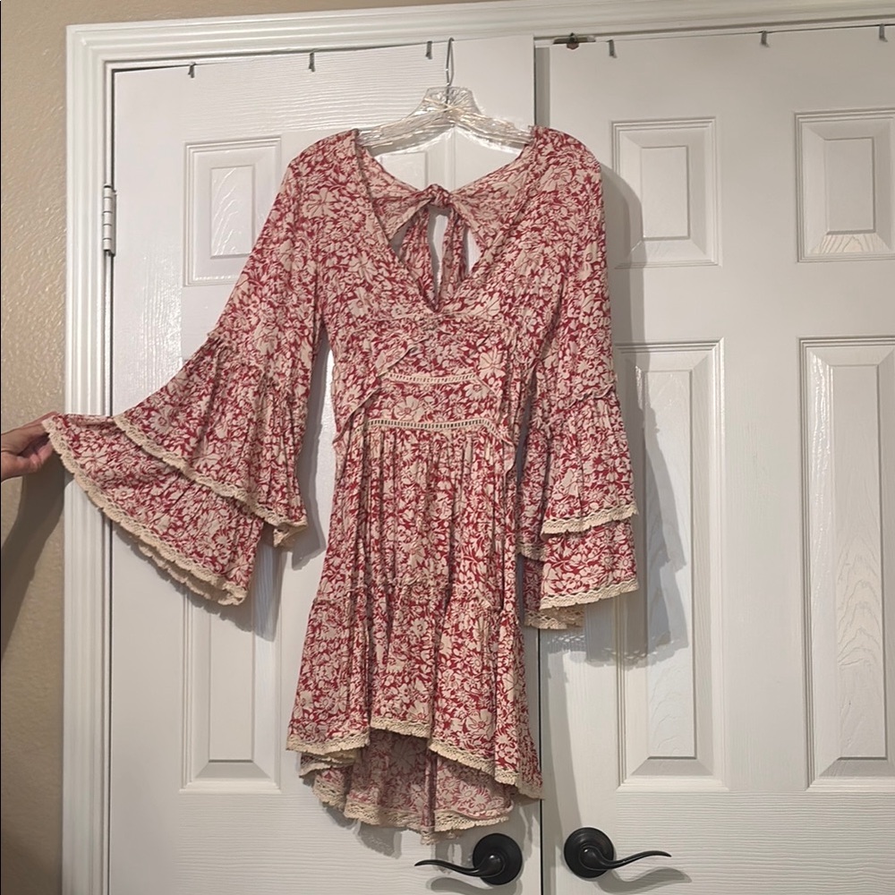 Free People Pink Asymmetrical Tie Front Sundress